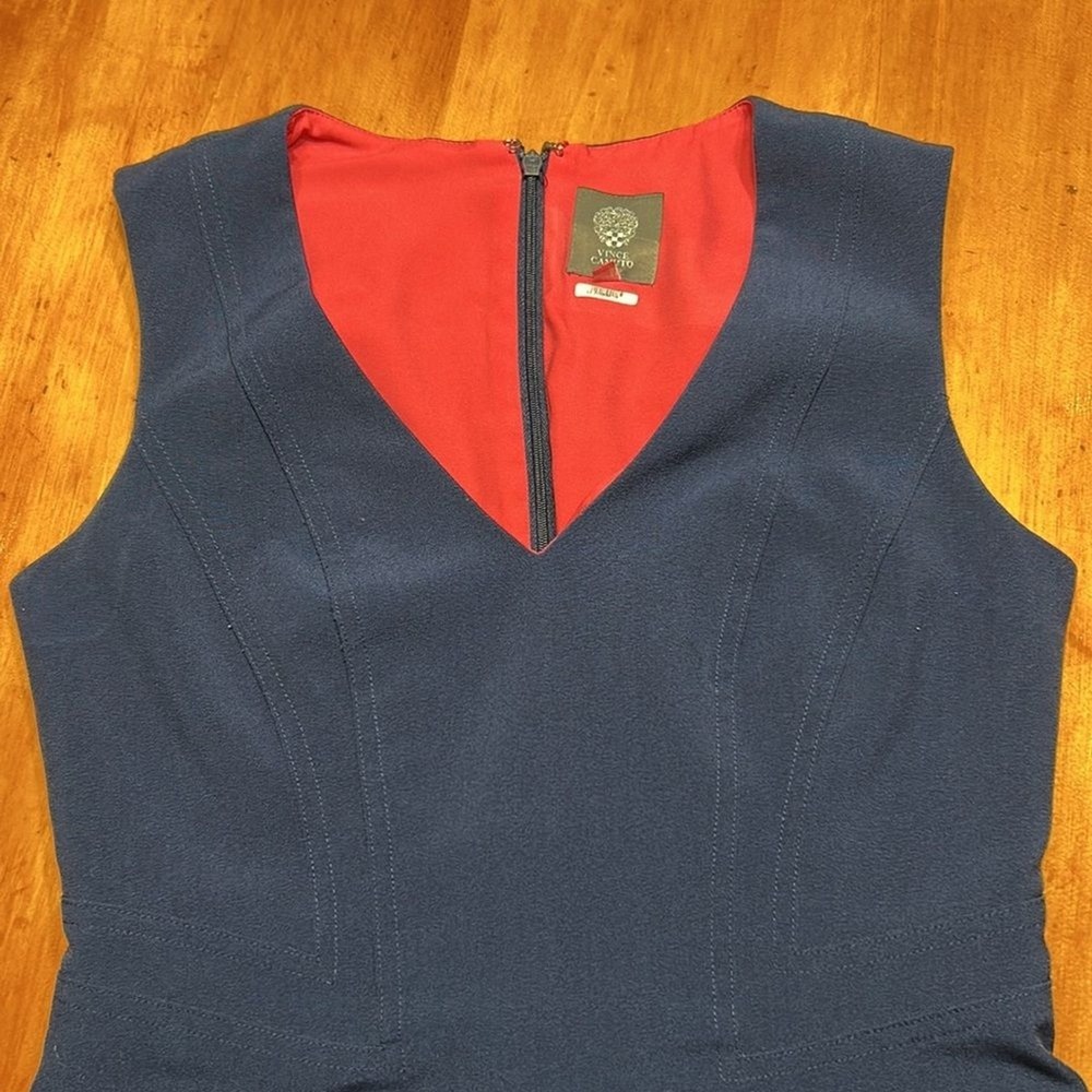 Vince Camuto Preppy Old Money Navy V-Neck Sleeveless Sheath Dress Corporate Core - Picture 8 of 9